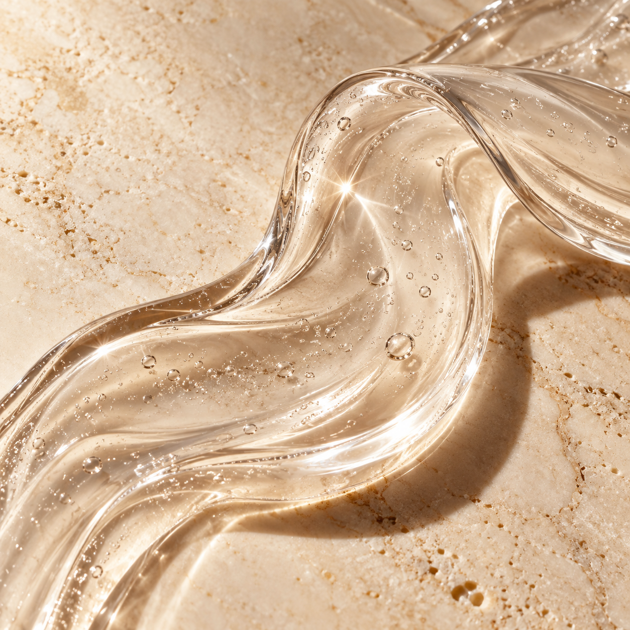 Clear glossy gel texture on warm stone